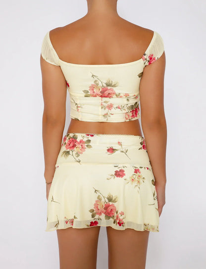 Hilde Damen Ärmel Crop mit Blumenmuster und Wickelminirock Sommerlook