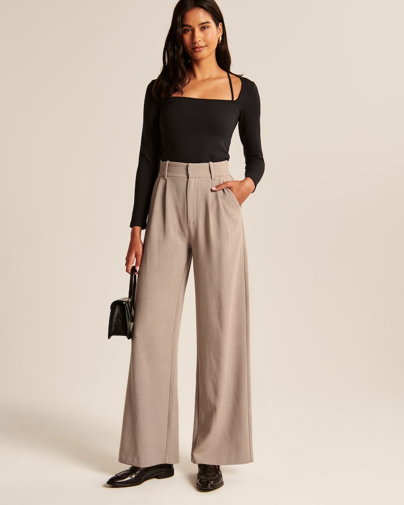 Damen Wide-Leg Hose Beige Minimalistisch