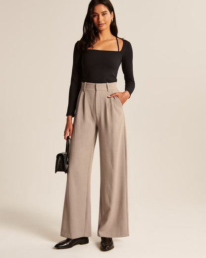 Damen Wide-Leg Hose Beige Minimalistisch