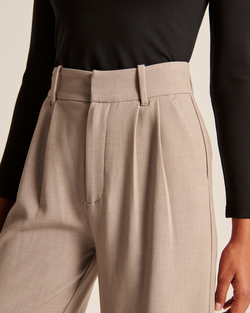 Damen Wide-Leg Hose Beige Minimalistisch