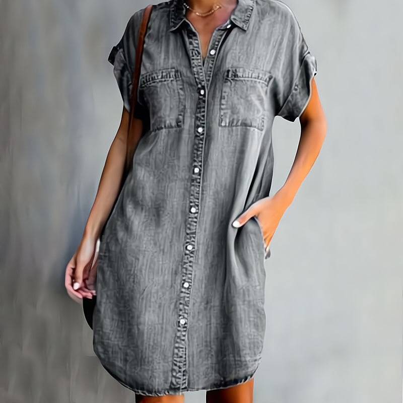 Damen Kurzarm Blusenkleid Mini