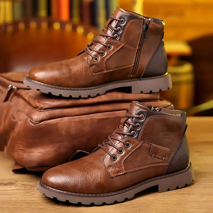 Herren Stiefel Ankle Boots Leder Reißverschluss Schwarz - Eveloria