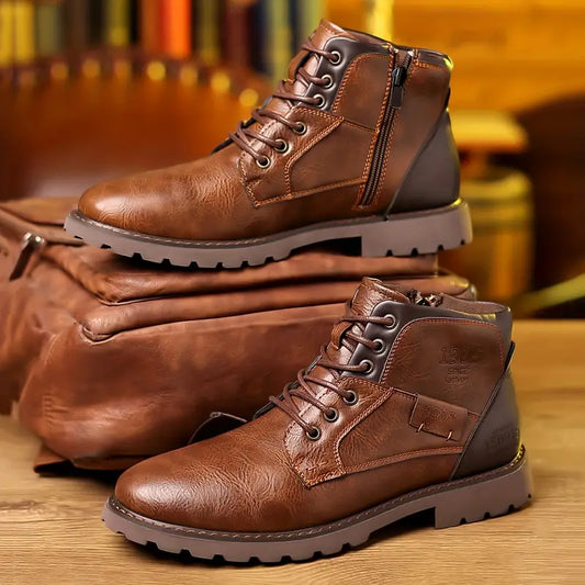 Herren Stiefel Ankle Boots Leder Reißverschluss Schwarz - Eveloria