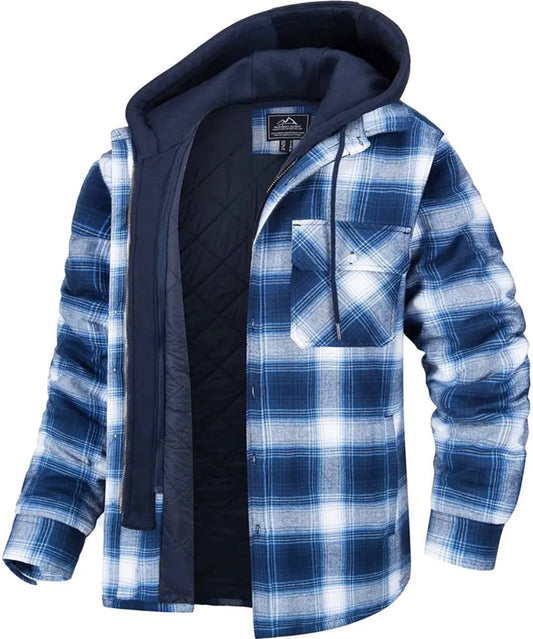 Herren Kapuzenjacke Steppfutter Karomuster Braun - Eveloria