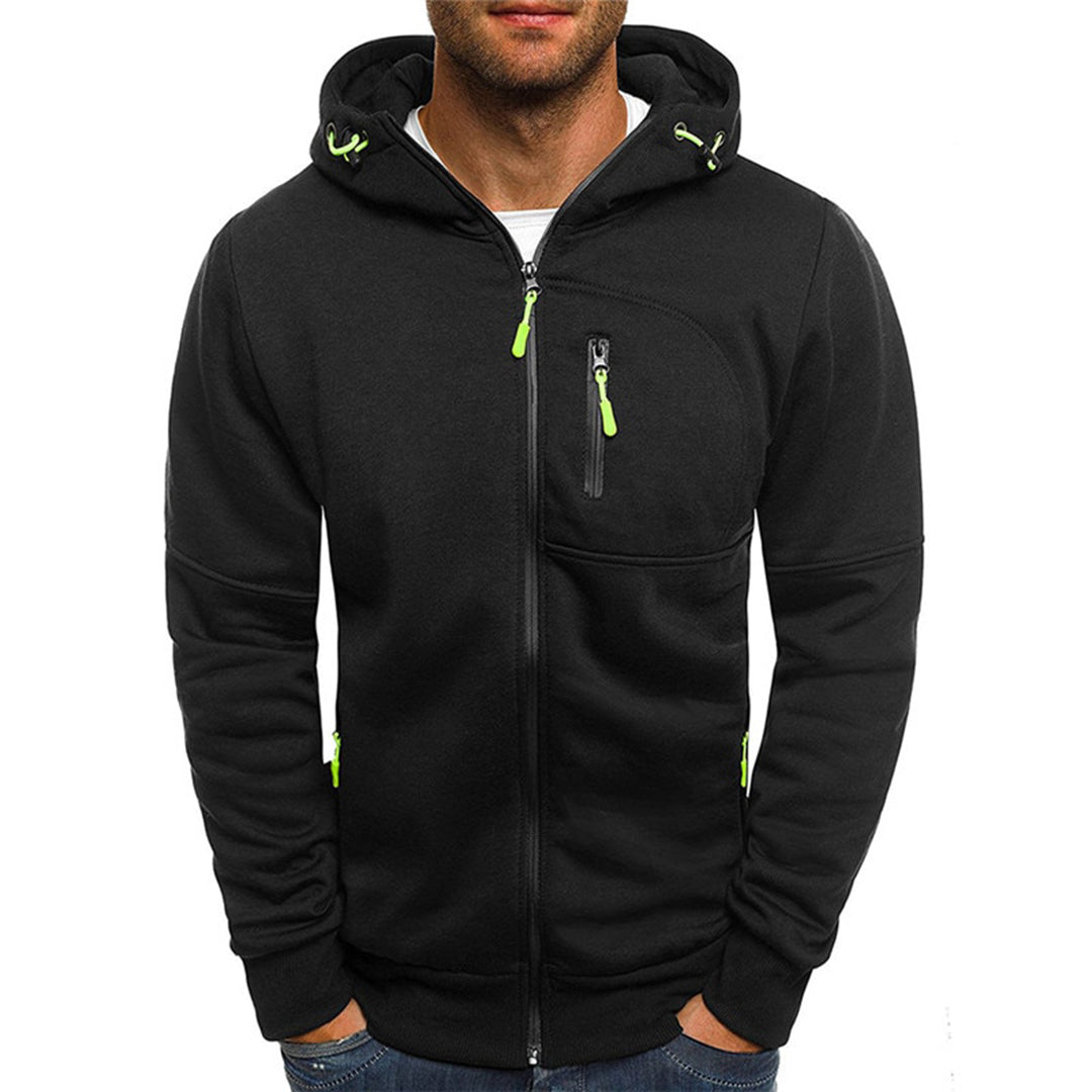 Herren Kapuzenjacke Reißverschluss Warm Schwarz - Eveloria