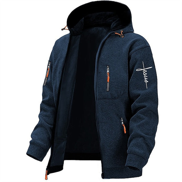 Herren Fleece-Kapuzenjacke Reißverschluss Warm Schwarz - Eveloria