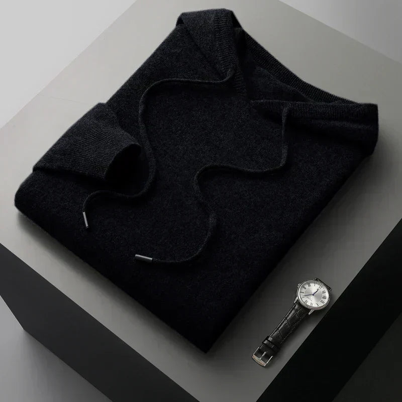 Kapuzenpulli - Einfacher Strickpullover für Männer-Schwarz-S-Chaps Herrenmode