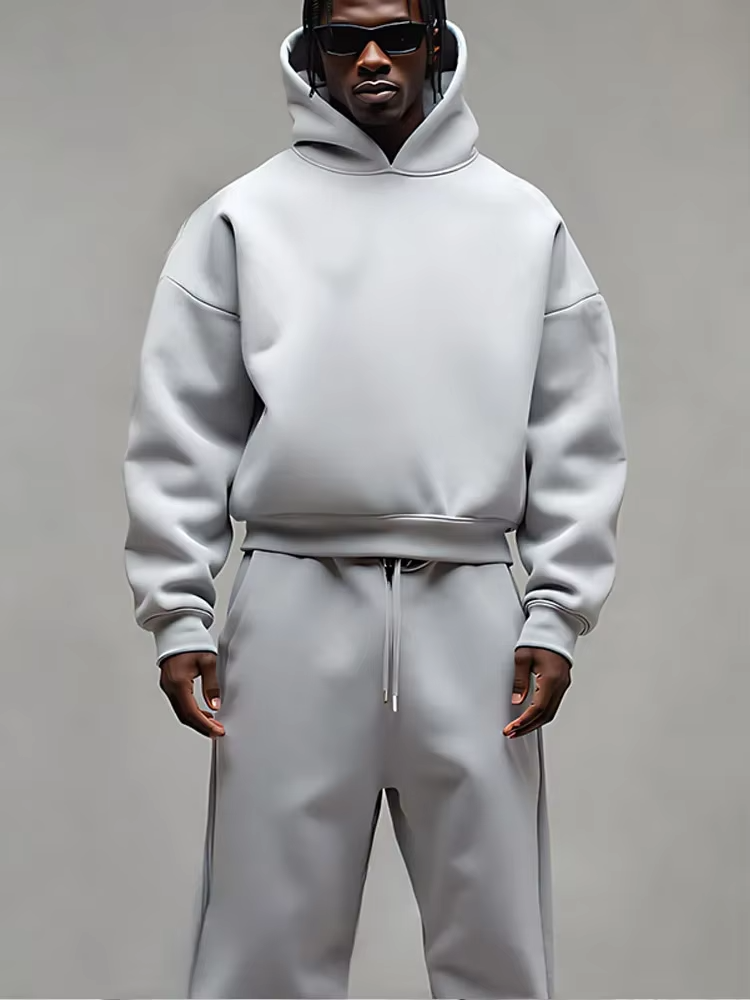 Kapuzenpullover und Jogginghose im Set | Zweiteiliger Trainingsanzug | Trainingsanzug für Männer-Grau-S-Chaps Herrenmode