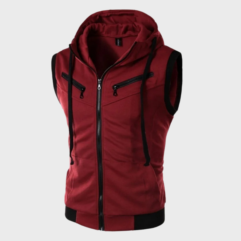 Herren Ärmelloser Hoodie Kapuzenweste Zip-Up Kordelzug Schwarz - Eveloria