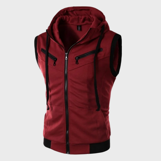 Herren Ärmelloser Hoodie Kapuzenweste Zip-Up Kordelzug Schwarz - Eveloria