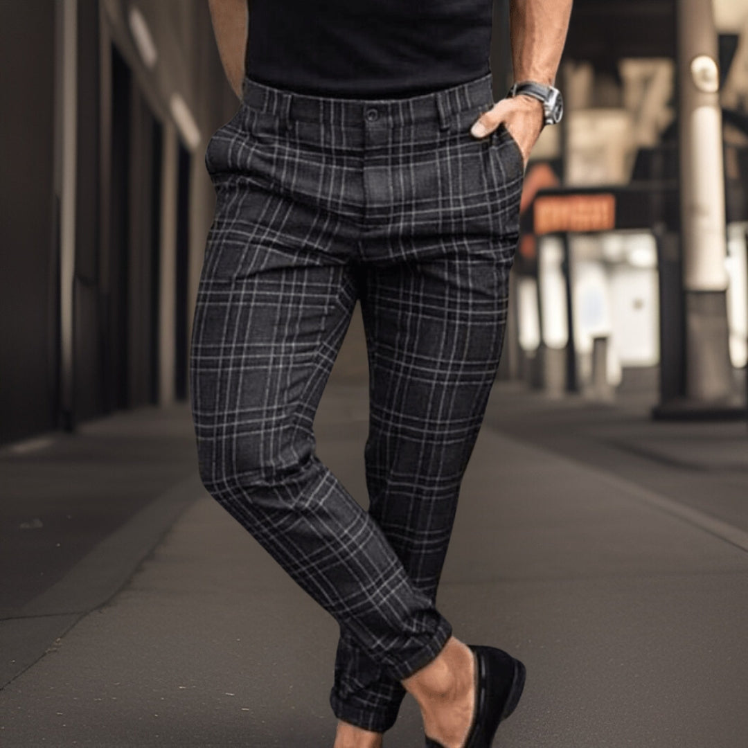 Herren Chino Hose Slim Fit Schottenkaro Beige - Eveloria