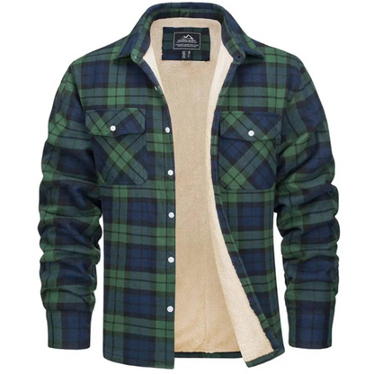 Karierte Jacke – Herren-Winter-Fleece-Jacke mit Sherpa-Futter und Knöpfen-Grün-S-Chaps Herrenmode