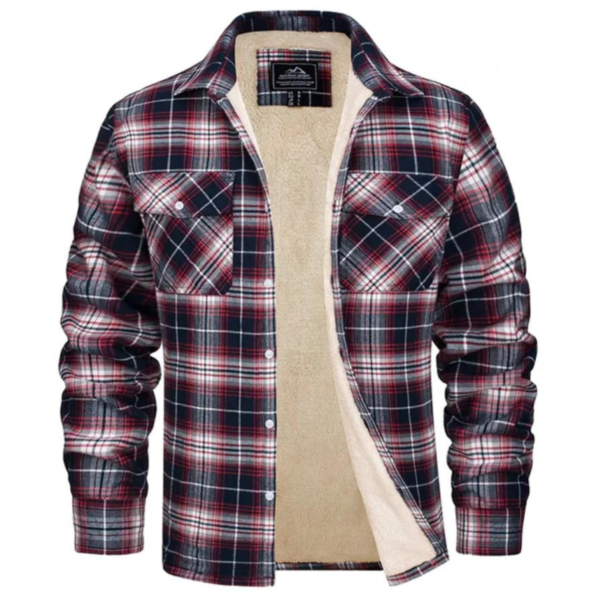 Karierte Jacke – Herren-Winter-Fleece-Jacke mit Sherpa-Futter und Knöpfen-Rot-S-Chaps Herrenmode