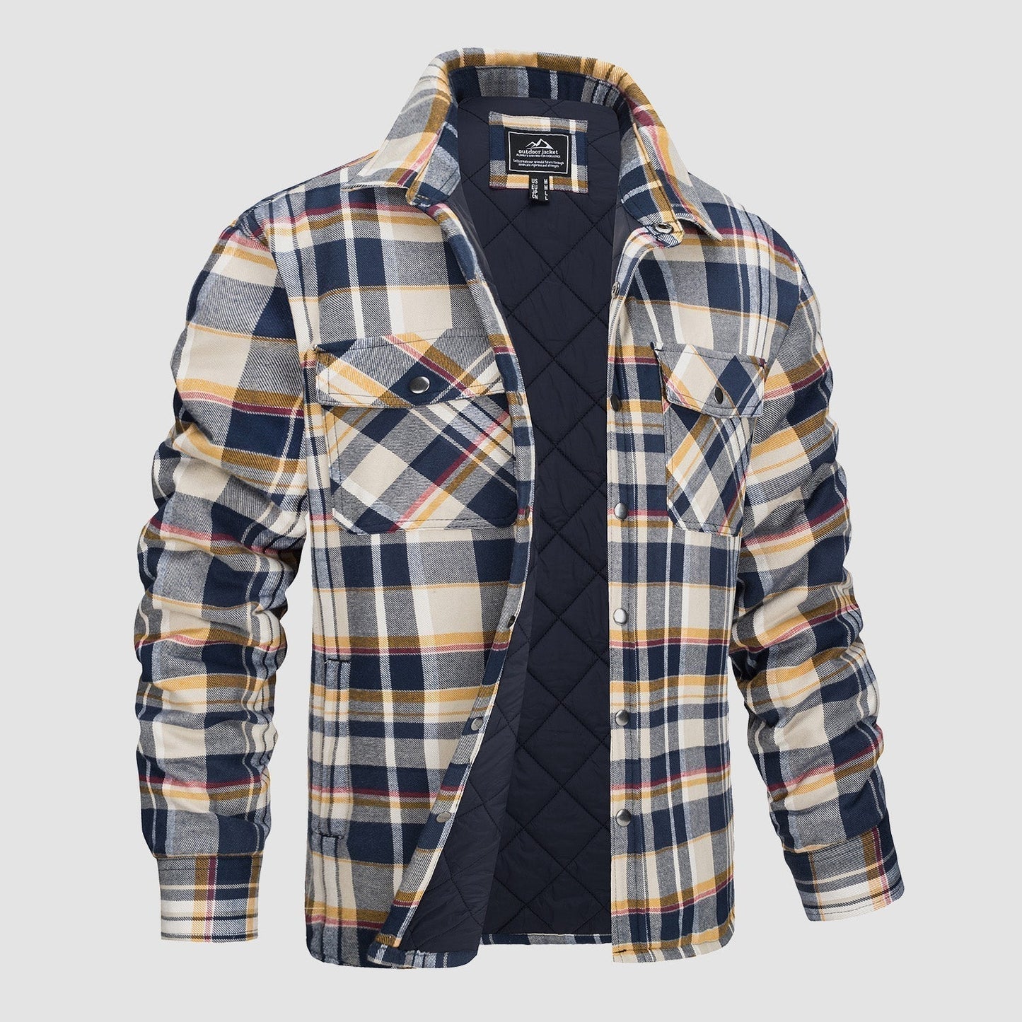 Karierte Jacke | Knopfleiste | Gestepptes Futter | Karierte Jacke | Herrenbekleidung-Gelb-S-Chaps Herrenmode
