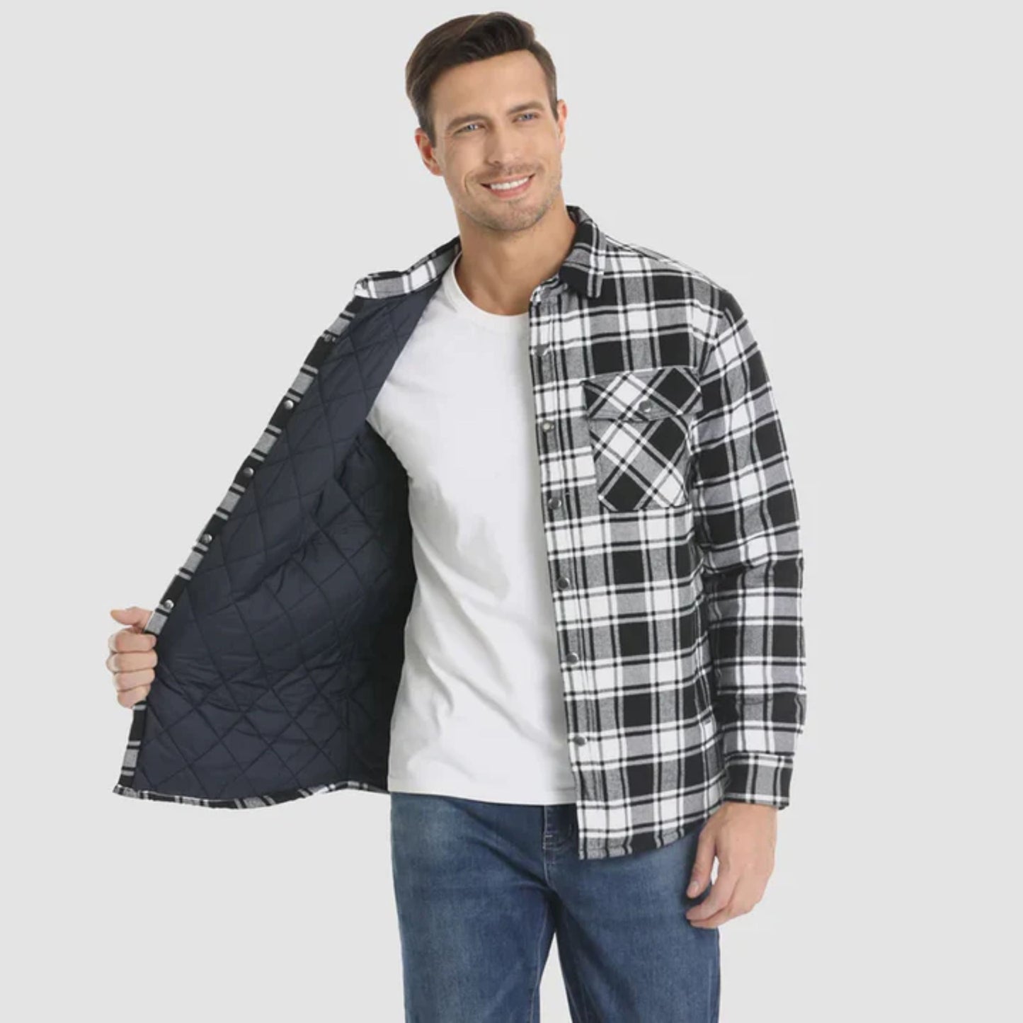 Karierte Jacke | Zugeknöpft | Hemdjacke | Steppjacke | Herrenflanelljacke-Chaps Herrenmode