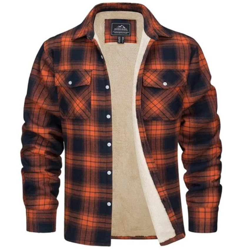 Kariertes Overshirt – Herren-Hemdjacke mit Knöpfen und Fleecefutter für den Winter-Orange-S-Chaps Herrenmode