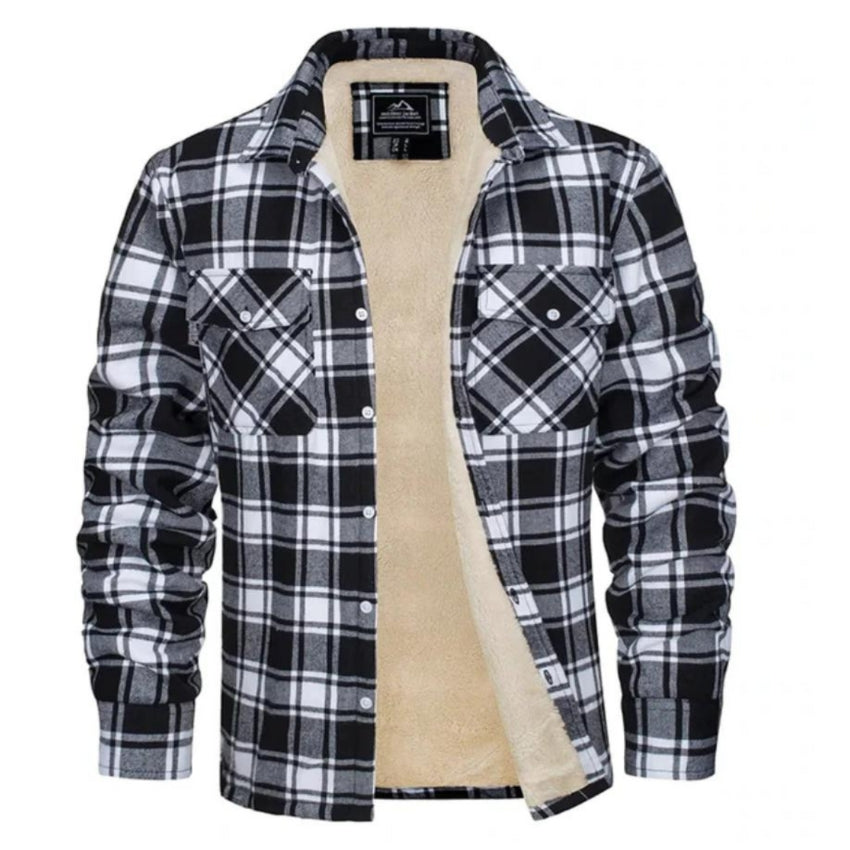Herren Overshirt Kariert Knöpfe Fleece Schwarz - Eveloria