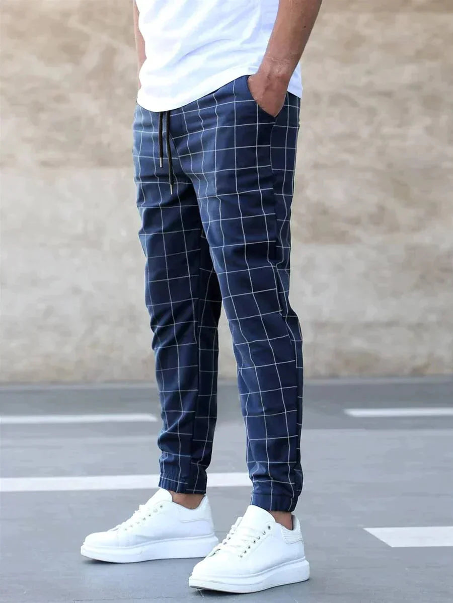Karohose | Kordelzug | Elastische Knöchelpartie | Jogginghose | Herrenhose-Marineblau-XS-Chaps Herrenmode