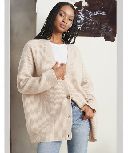 Damen Oversized Strickjacke mit Knöpfen