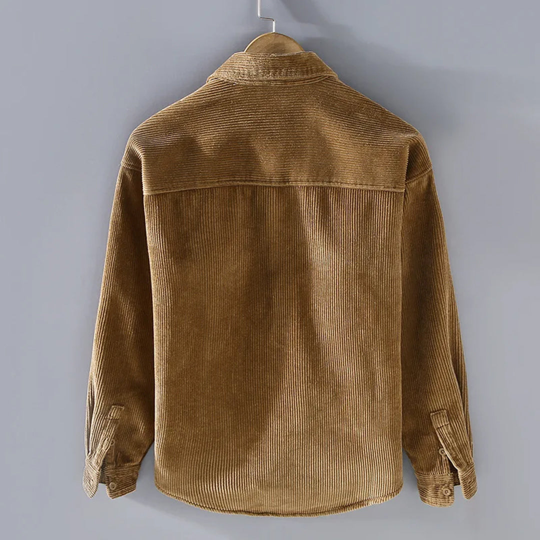 Rudolf Herren Cordovershirt Fleecefutter Umlegekragen Braun