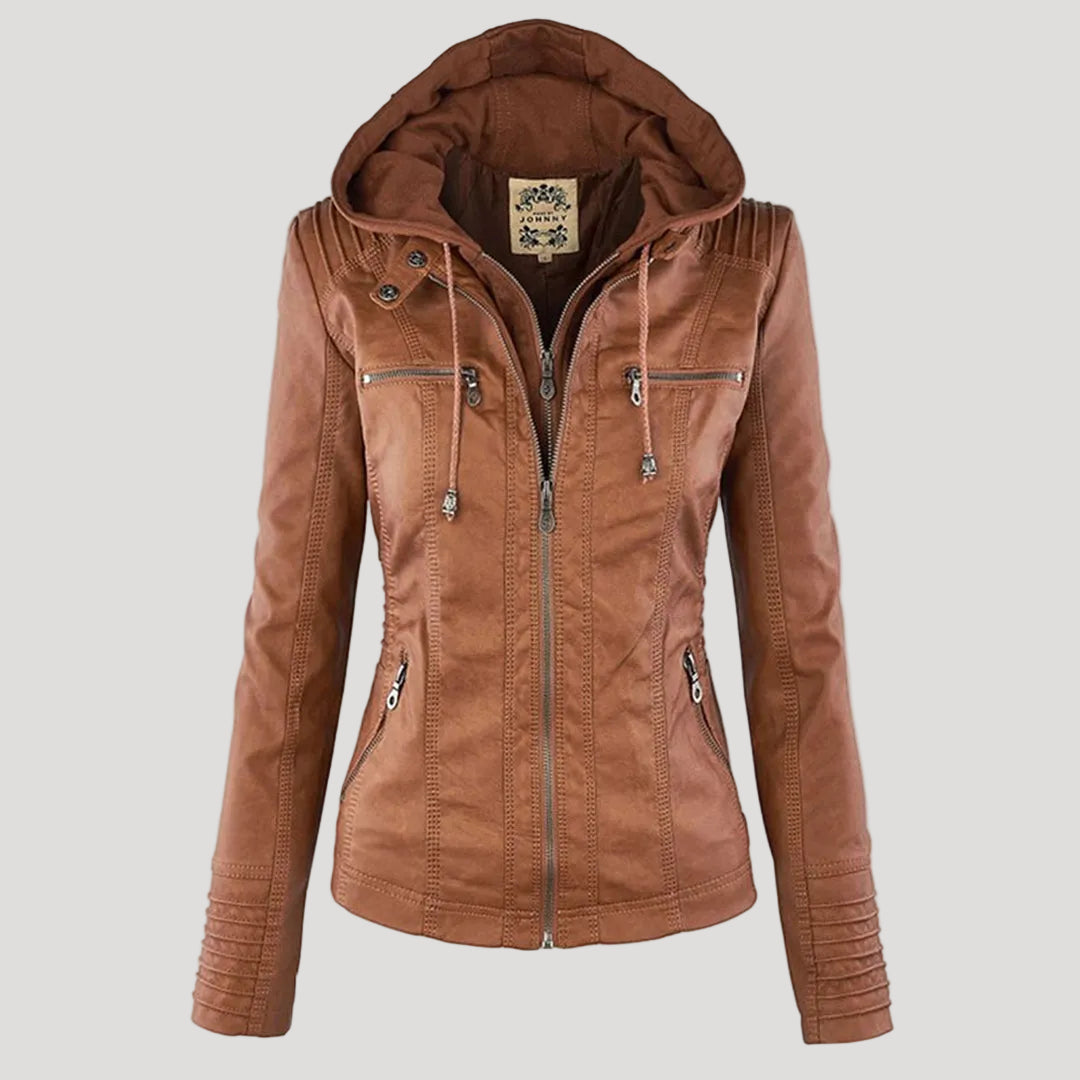 Eveloria Damen Faux Lederjacke Wetterfest Mit Kapuze