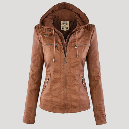 Eveloria Damen Faux Lederjacke Wetterfest Mit Kapuze