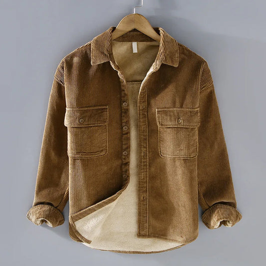 Herren Cordjacke Warm Knopfleiste Braun - Eveloria