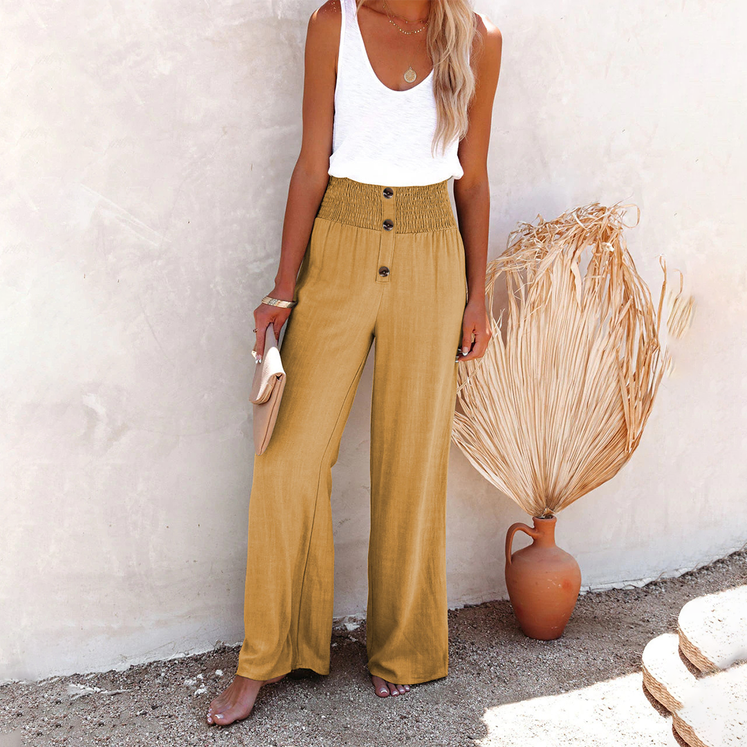 Damen High-Waist Hosen Weites Bein Bequem