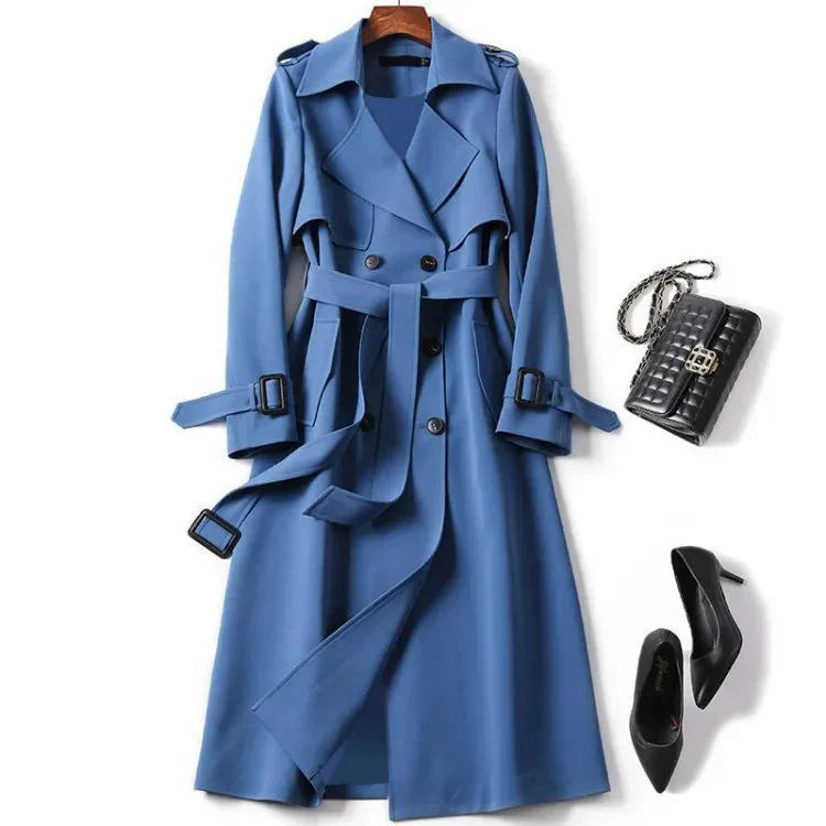 Eveloria Damen Trenchcoat Lang Elegantes Design Schwarz - Eveloria