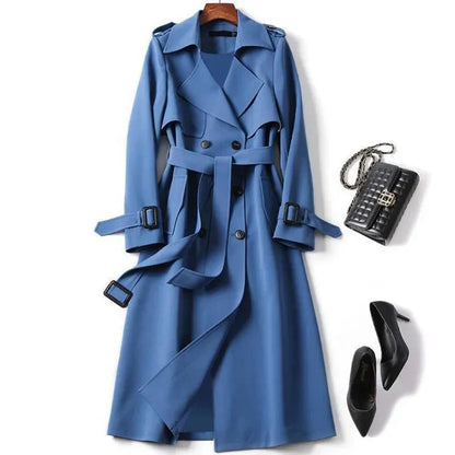 Eveloria Damen Trenchcoat Lang Elegantes Design Schwarz - Eveloria