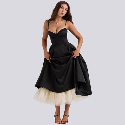 Eveloria Damen Maxi-Kleid V-Ausschnitt A-Linie Schwarz - Eveloria