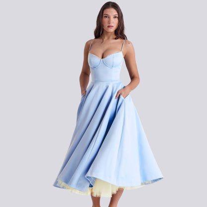 Eveloria Damen Maxi-Kleid V-Ausschnitt A-Linie