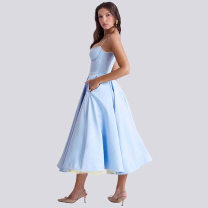 Eveloria Damen Maxi-Kleid V-Ausschnitt A-Linie