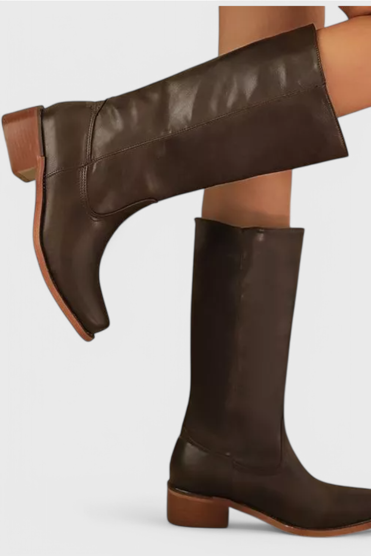 Damen High Boots Lederoptik Blockabsatz