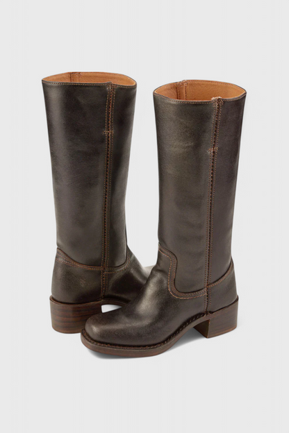 Damen High Boots Lederoptik Blockabsatz