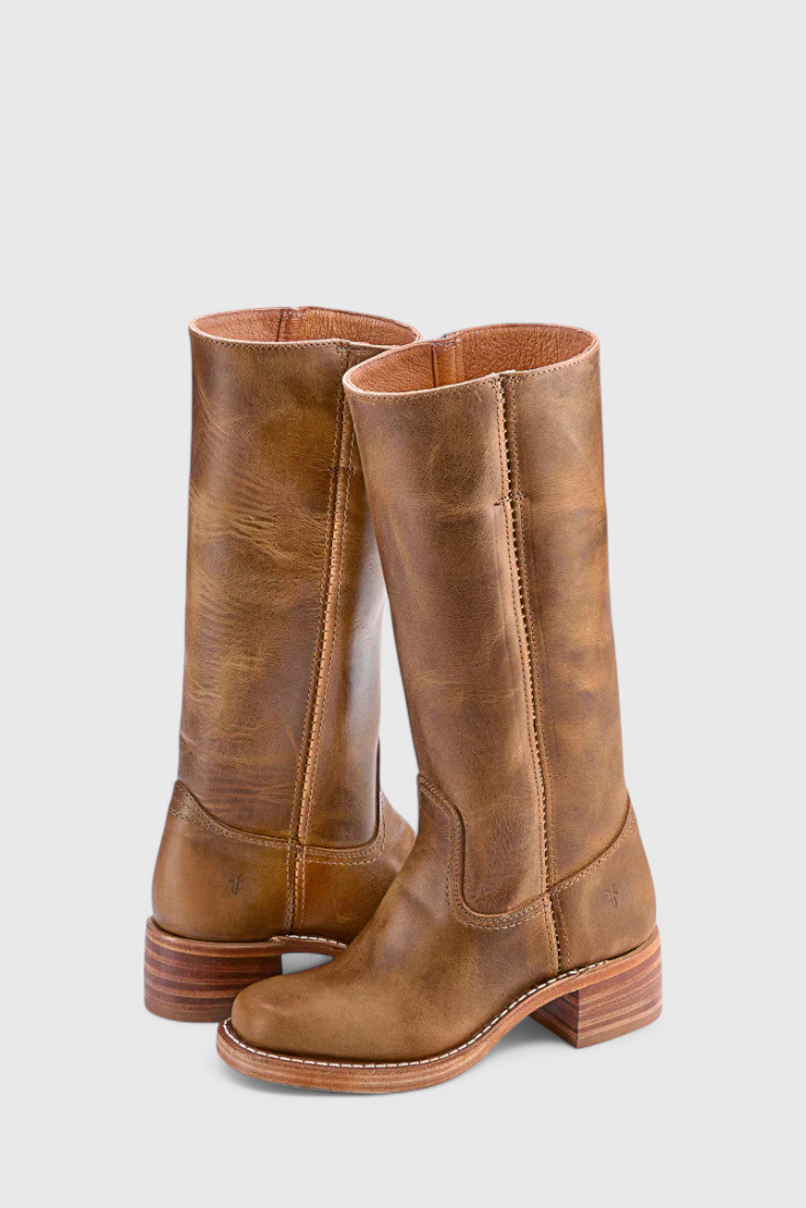 Damen High Boots Lederoptik Blockabsatz