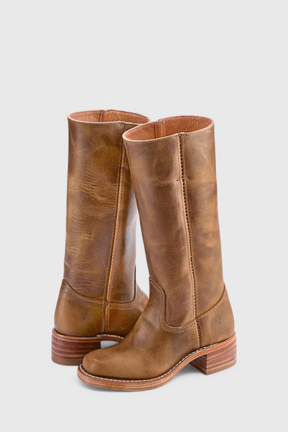 Damen High Boots Lederoptik Blockabsatz