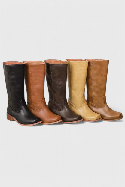 Damen High Boots Lederoptik Blockabsatz