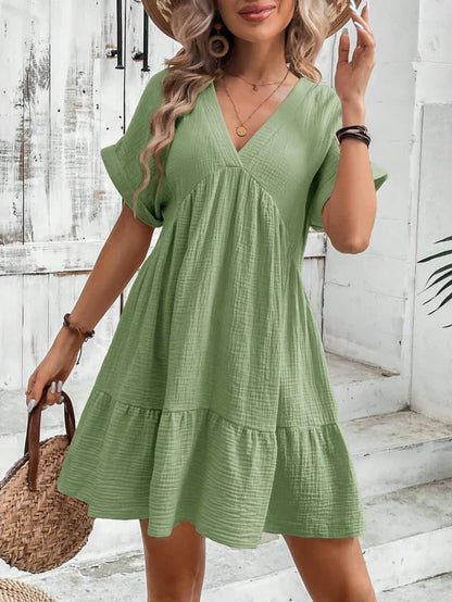 Damen Sommerkleid V-Ausschnitt Umschlagärmel Leicht Elegantes Design - Eveloria