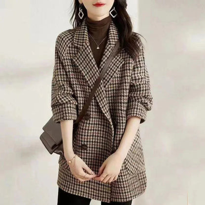 Eveloria Damen Wintermantel Doppelreihig Hahnentritt Muster - Eveloria