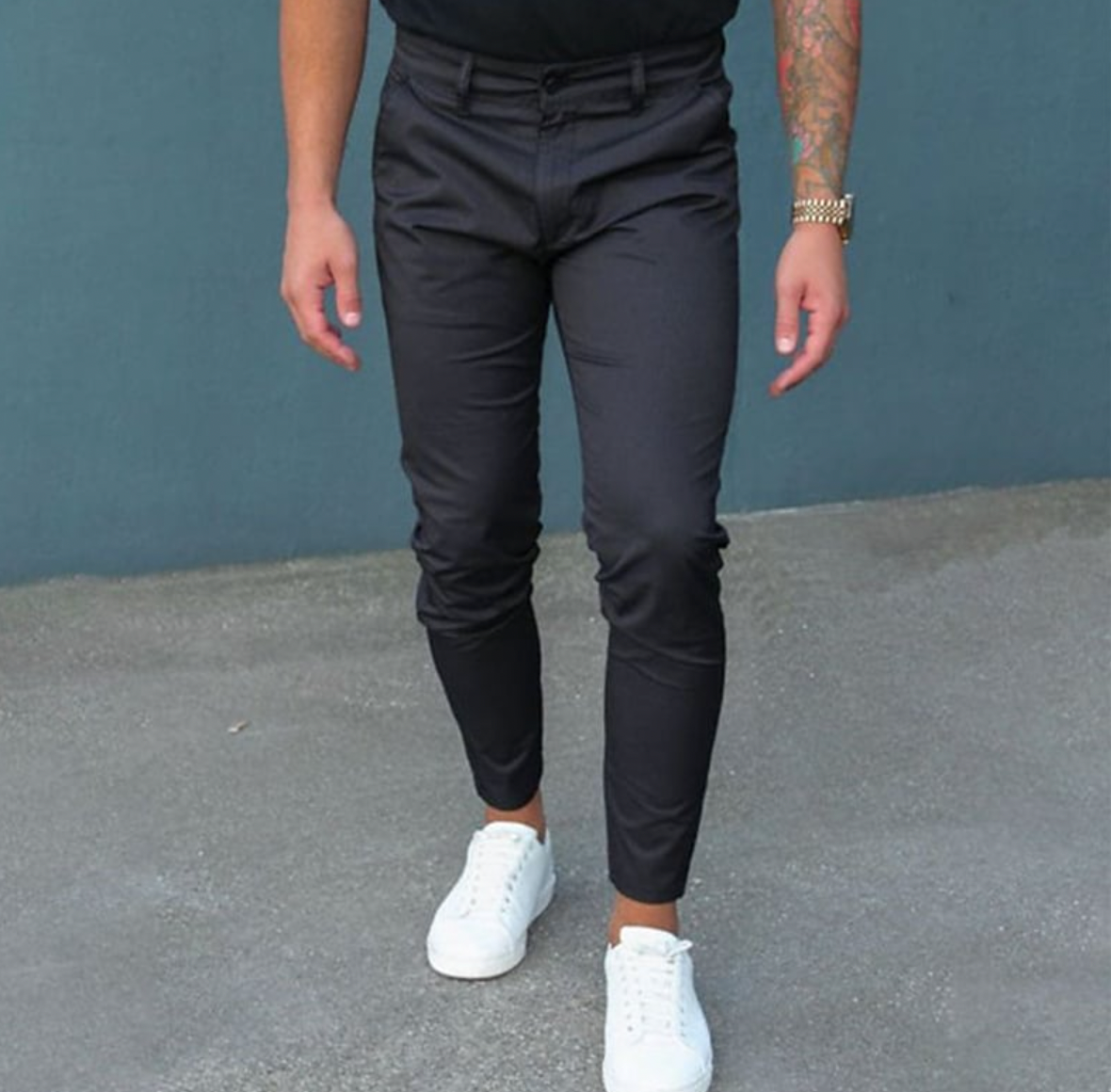 Herren Stretch Slim Fit Chino Hose Schwarz - Eveloria