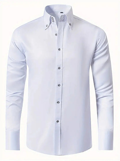 Kleidungshemd - Umlegekragen - knitterfrei Knitterfrei - Hemd mit Knopfleiste - Herrenhemd-Milchig-S-Chaps Herrenmode
