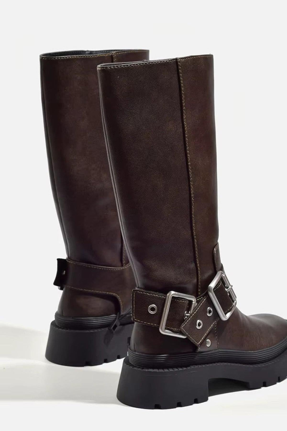 Damen Biker-Reitstiefel Robust Leder