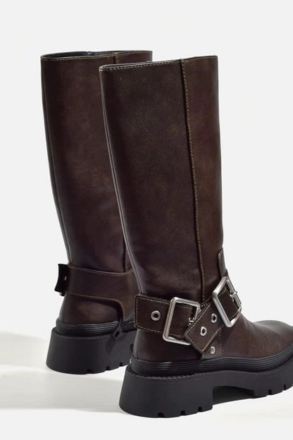 Damen Biker-Reitstiefel Robust Leder