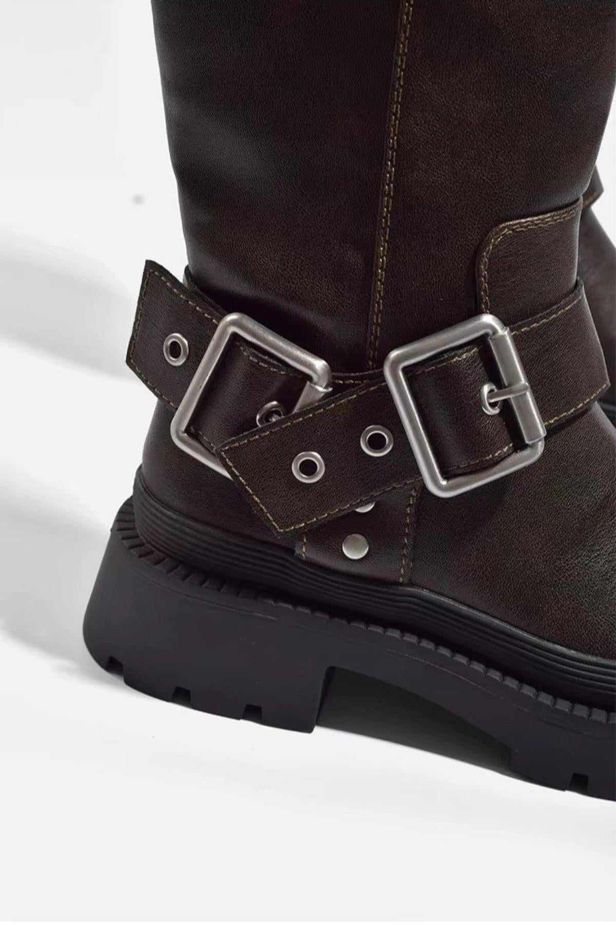 Damen Biker-Reitstiefel Robust Leder