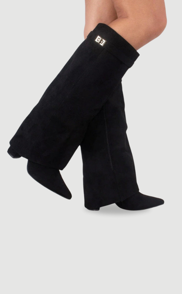 Kniehohe Stiefel – Damenstiefel aus Wildlederimitat mit spitzer Zehenpartie und Absatz-Schwarzes Wildleder-35-Chaps Herrenmode