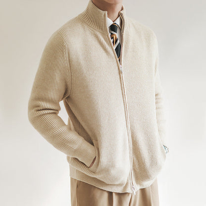 Herren Strickpullover Frühling Rippstruktur Reißverschluss Beige