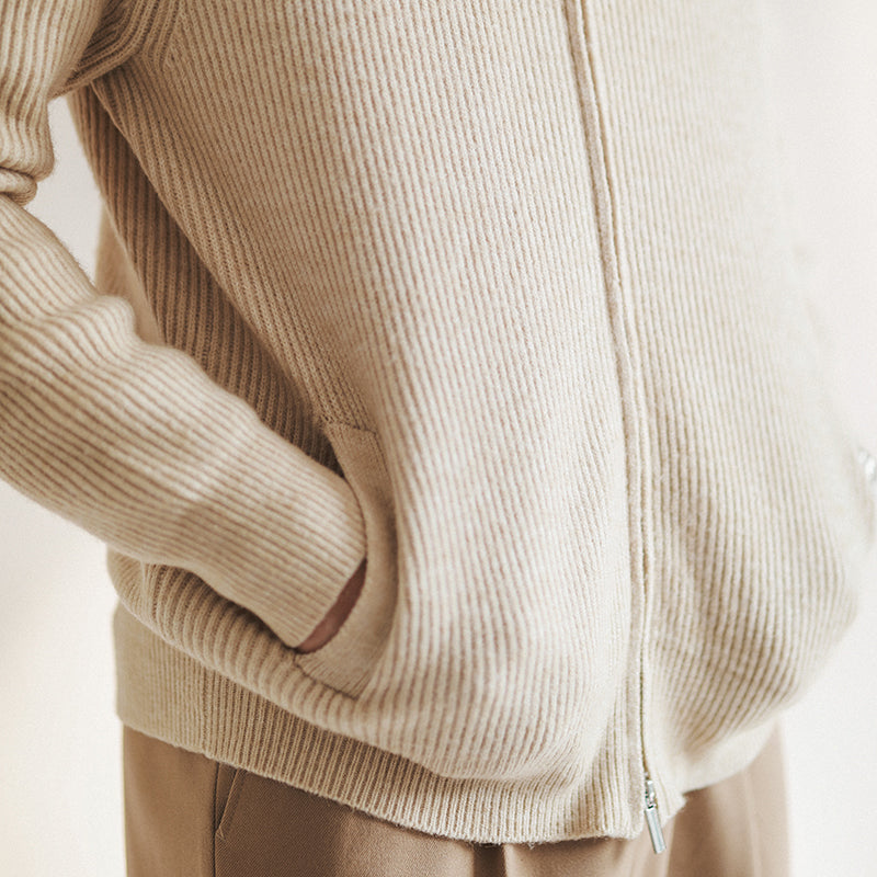 Herren Strickpullover Frühling Rippstruktur Reißverschluss Beige