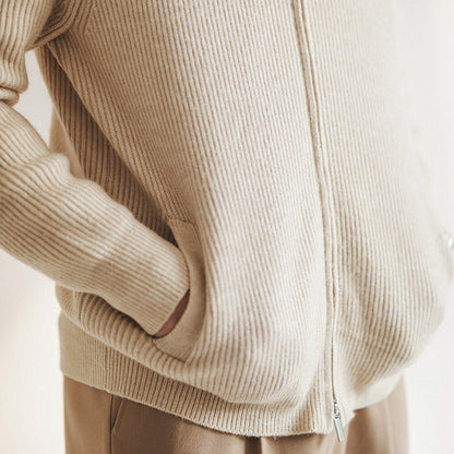 Herren Strickpullover Frühling Rippstruktur Reißverschluss Beige