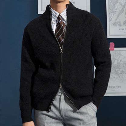 Herren Strickpullover Frühling Rippstruktur Reißverschluss Beige